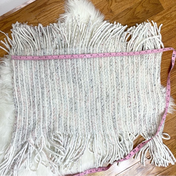 Infinity Scarf Stripes Beige Knited Fringe Bohemian Oversized Wrap - Picture 8 of 14